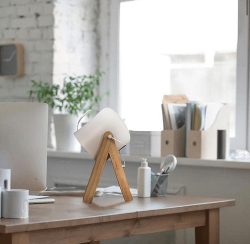 Imagen 3 de 4 de Lámpara Escritorio Velador Moderna Escandinava Nordica Rufo Color De La Estructura Madera Color De La Pantalla Blanco Apto Led E27