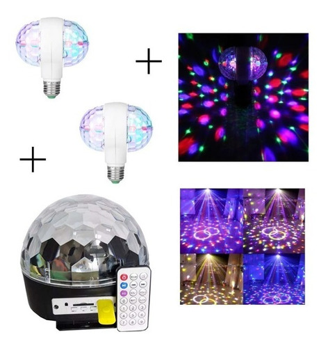 Imagen 8 de 10 de Combo Luces Led Dj Bola Audioritmica + 2 Lampara Rgb Doble