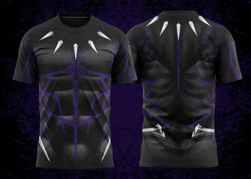 Imagem 4 de 7 de Camiseta Adulto - Traje Pantera Negra Tecido Dryfit -