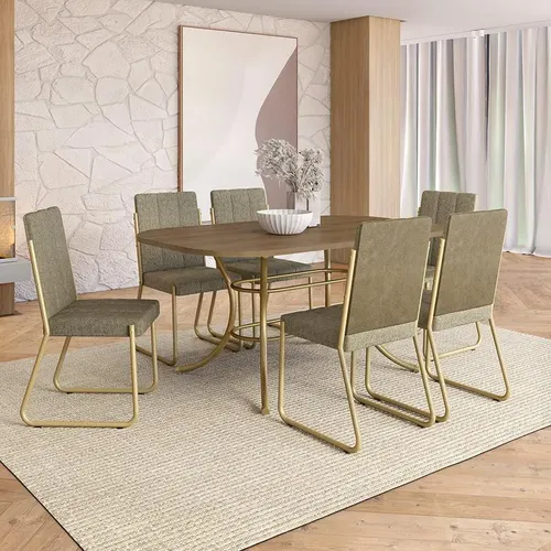 Conjunto Sala De Jantar 6 Cadeiras Atena Carraro Dourado Dourado