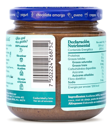 Avellina Cocoa Marca M De Maní. Caja Con 12 Pzs Frasco 200 G