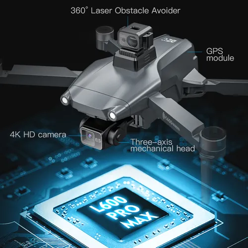 Dron L600 Pro Max 4k Cámara Dual Hd, 3 Ejes Cardán 2 Batería