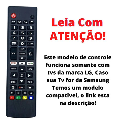 Imagem 2 de 8 de Controle Remoto Universal Para Smart Tv Samsung LG Netflix