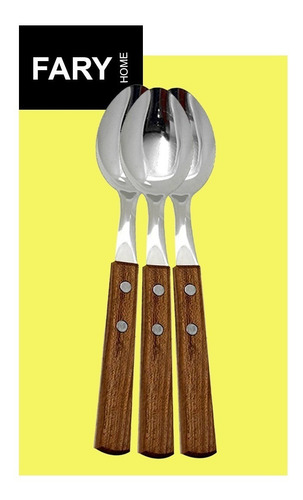 Imagen 3 de 10 de Cucharas Mango Madera Acero Inoxidable Set X3 Cubiertos