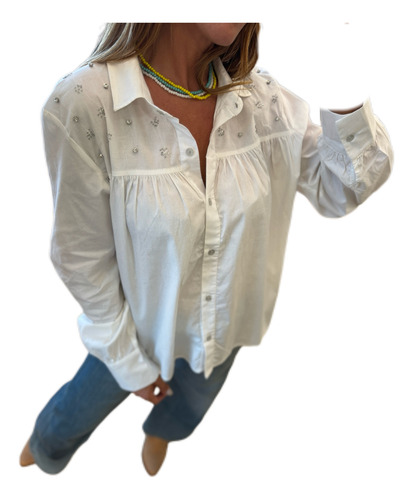 Camisa Blanca Bordada Con Brillos The Big Shop