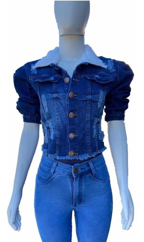 jaqueta jeans peluciada feminina