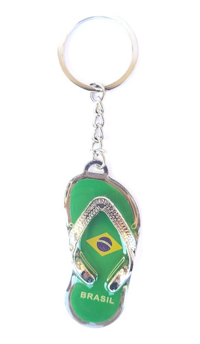 Kit 12 Chaveiros Chinelo Bandeira Do Brasil Em Metal 6x3cm