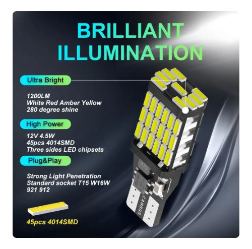 Muela Led T15 Superbrillante, W16w 912 921 Blanca Par