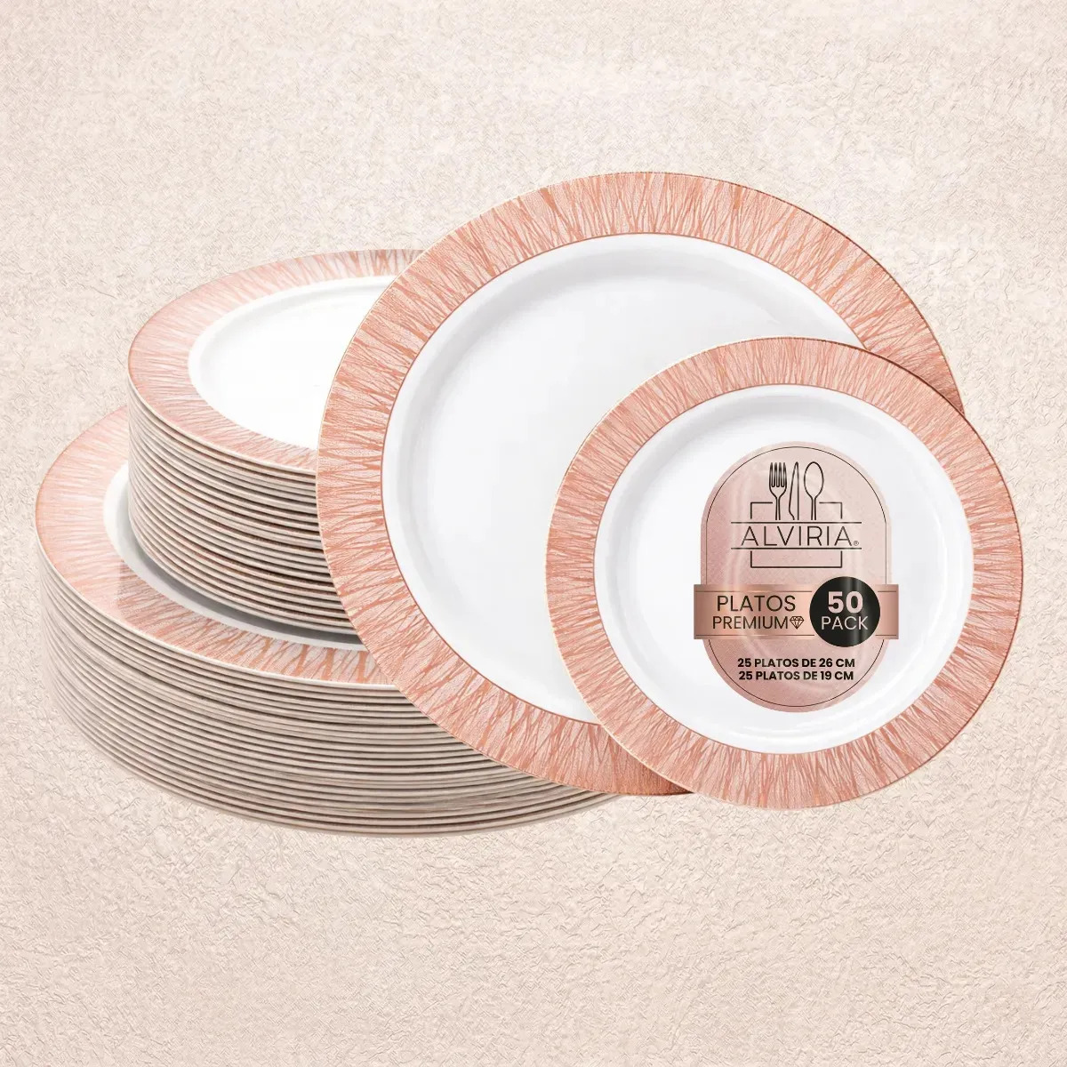 Platos De Plástico Reutilizables Y Elegantes 50 Pzas Alviria Gold Rose Venecia