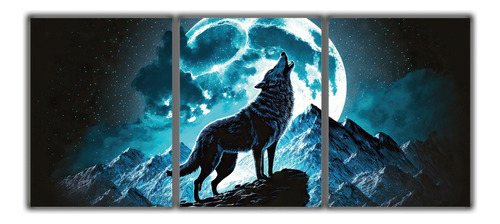 Cuadro Decorativo Tríptico Lobo Noche