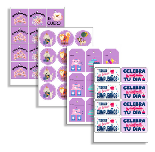 Kit Imprimible 06 Feliz Cumpleaños Color Tag Etiqueta Topper