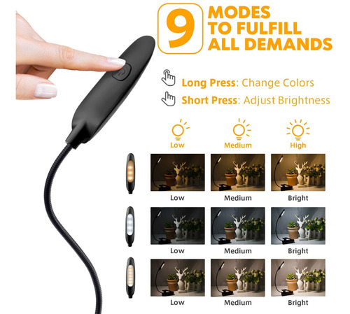 Luz Del Libro Recargable 7 Led,de Intensidad Regulable Luz