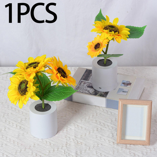 Luz De Noche De Girasol En Maceta, Elegante, Portátil Para