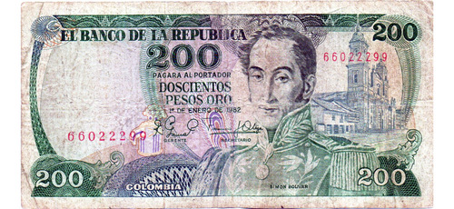 Billete Antiguo De Colombia  200 Pesos Oro   Cafetero   