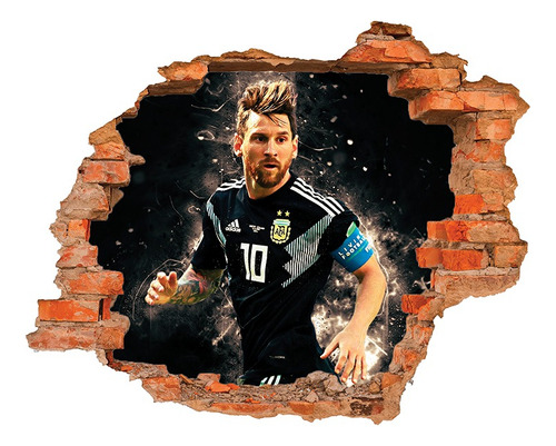 Vinilos Decorativos Infantiles Pared Rota 3d Futbol Messi