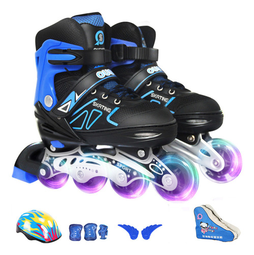 Juego Patines Para Niño Patines Ajustables Led Full Flash