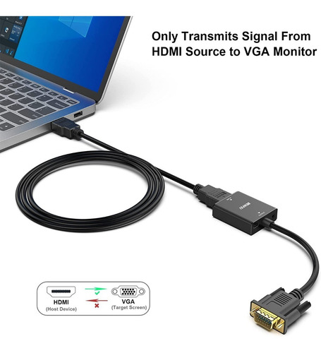 Adaptador Hdmi A Vga Hembra A Macho Con Conec De Audio 3,5mm