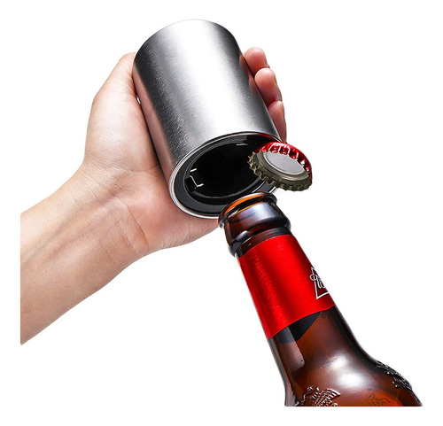 Abridor de botellas magnético automático, fácil de abrir, cerveza fría, color plateado