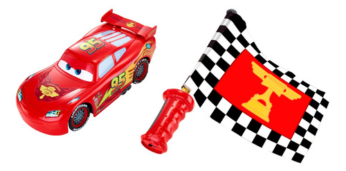 Auto De Juguete Y Bandera De Llegada De Rayo Mcqueen, Rojo