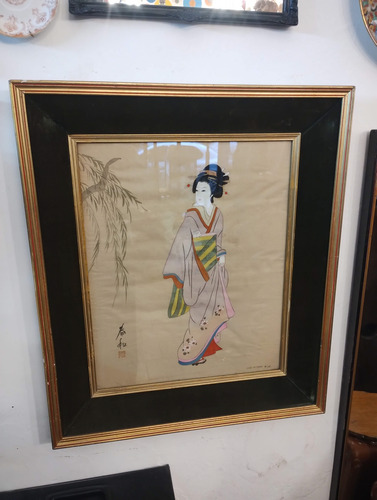 Antigua Pintura Japonesa Geisha Sobre Pepel D Arroz Numerado (Usado)