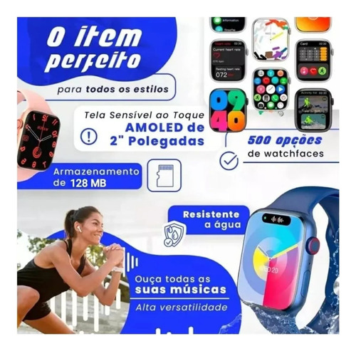 Relógio Smart Serie 9 Inteligente Hw9 Mini Preto Original Preto Mesh Preto Preto