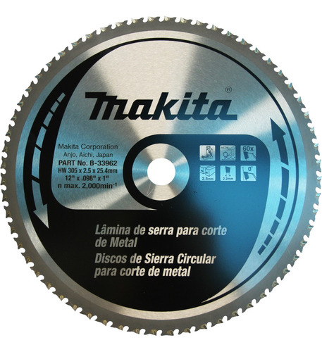 Disco De Serra Para Metal 305 X 25 X 1,7 Mm X 60dentes Makit