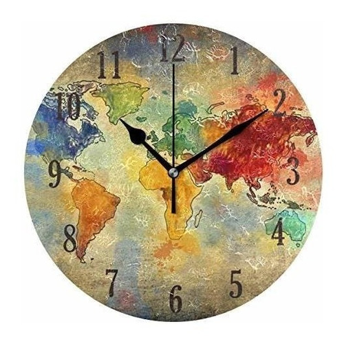 Senya Redondo Colorido Mundo Diversidad Mapa Reloj De Pared