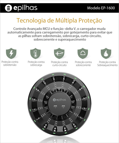 Carregador Ep-1600 Com 16 Pilhas Aa Fujitsu Standard 2000mah