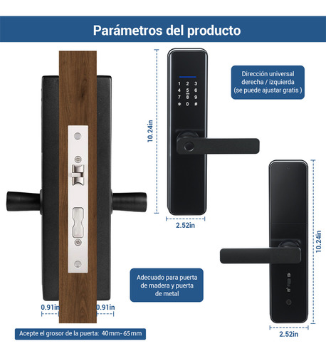 Chapa Cerradura Inteligente Electrónica Tuya Wifi 5 Maneras Con Antibloqueo Electrónico Con Alarma Antirotura Derecha/izquierda Acero Inoxidable Espesor De La Puerta Recomendado 40-65mm