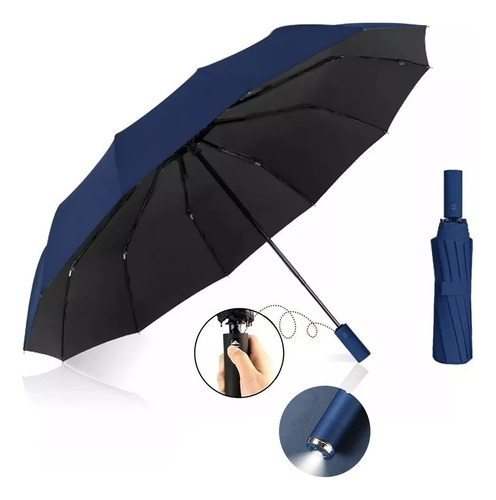Banna Azul Paraguas Plegable Automático, Antiviento, Luz Led, Abrir Y Cerrar Automático, Robusto Ligero Resistente, , Adultos, Hombres Y Mujeres, Grande Con 12 Varillas