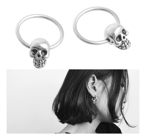 1 Par De Aretes De Aro Redondos De Calavera De Acero Inoxida
