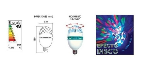 Imagen 2 de 8 de Lámpara Led Bulbo E27 Rgb Giratoria Colores 3w Tbcin