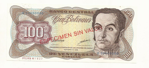 Dificil Especimen 100 Bs.octubre 13-1998 G8 Unc