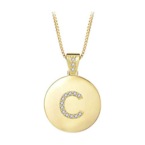 Chapado Oro 14k Collar Inicial Disco Redondo Carta De C...