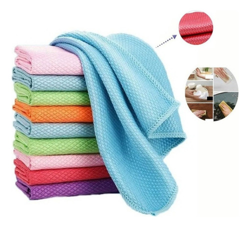 Y3 10 Paños Para Limpiar Vidrio Con Diseño Escamas Pescado