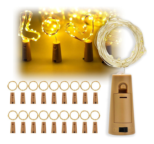 Pack 20 Luces Led Con Corcho Para Botella Decoración