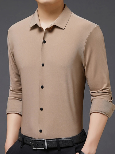 Blusa Casual De Seda De Manga Larga Para Hombre De Negocios