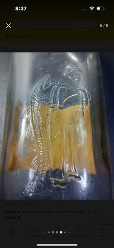 Antigua Botella Emulsión Scott Dr. Juan Olivier Botella Con Relieve (Usado)