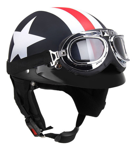 Casco Semiabierto Retro Con Goggles Y Parasol P/motociclista