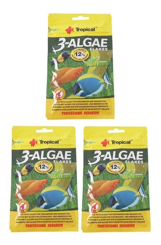 Kit 3 Unidades Tropical Ração 3-algae Flakes Sachê 12g