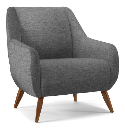 Poltrona Decorativa Fixa Pés de Madeira Paloma D02 Linho Cinza Escuro A-420