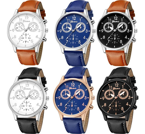 Yunanwa, Paquete De 6 Relojes De Cuarzo De Cuero Para Hombre