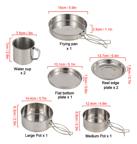 Juego De Utensilios De Cocina Para Acampar: 8 Ollas Y Sarten