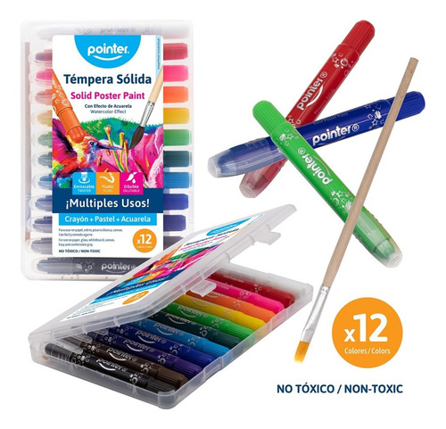 Tempera Escolar Lavable Pintura Para Niños 3 En 1 Crayón