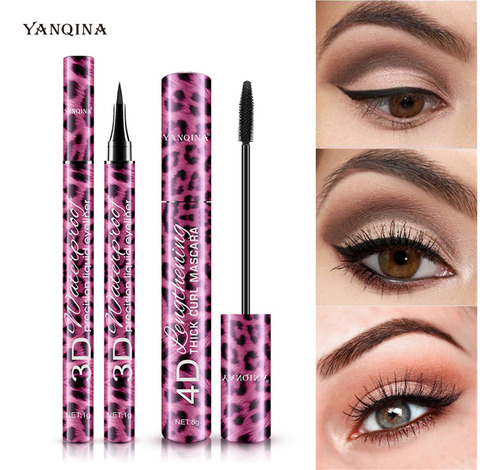 Conjunto De Rímel E Delineador De Olhos De Fibra De Seda 4d,