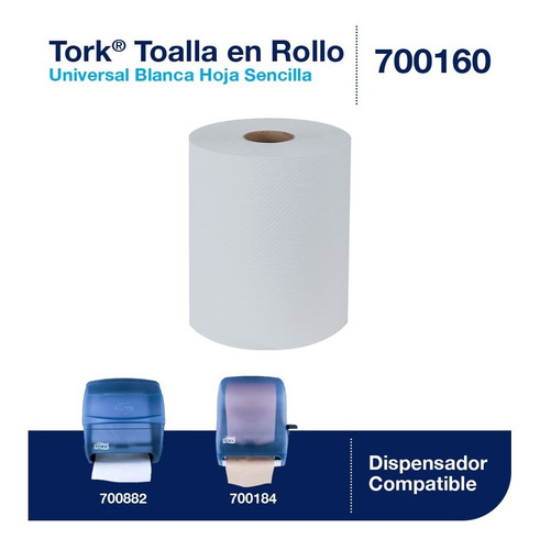 Imagen 3 de 4 de Tork Toalla En Rollo Blanca Universal Hs 6 Rollos / 180 Mts
