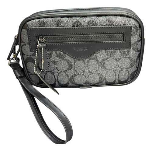 Neceser Cosmetiquera Unisex Sobaquera Con Cierre Y Muñequera Gris Claro Sintético