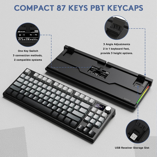 Pantalla De Teclado Inalámbrico Attack Shark K86 Game Hot Sw