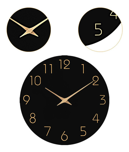 Reloj De Pared De 12 Pulgadas, Redondo, De Madera, Con Negro