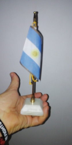  Bandera Argentina Para Escritorio Piedra Onix Mástil De Met